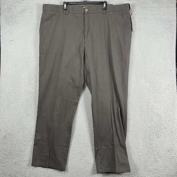 Harbor Bay Mens Khaki Pants 48R Gray Flat Front Pocket Comfort Waist Relaxer NEW - Picture 1 of 9